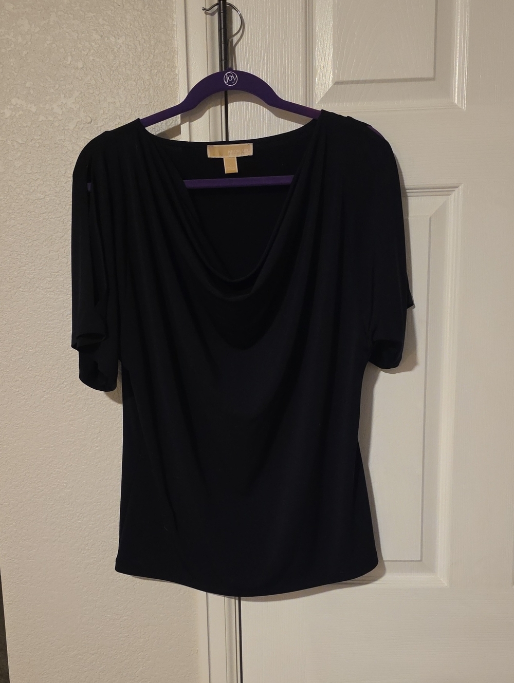 Michael Kors Black Cowl-Neck Short Sleeve Top